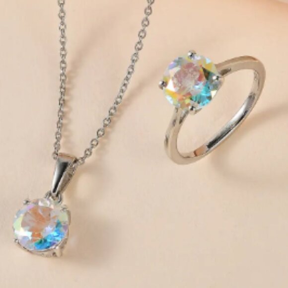 Mercury Mystic Topaz Solitaire Ring and Pendant Necklace - Picture 2 of 5